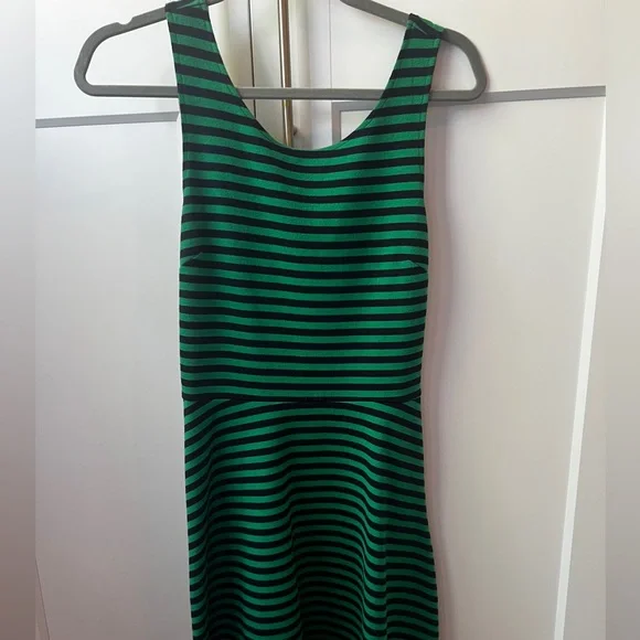 American Eagle Outfitters | Dresses | Navy Blue And Green Striped Dress  With Back Cutouts | Poshmark
